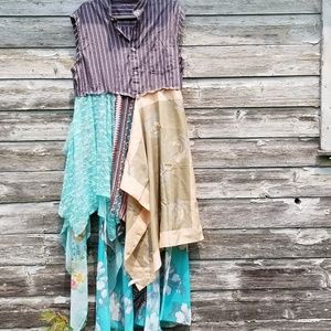 Boho Chic Sleeveless High Low Dress Upcycled